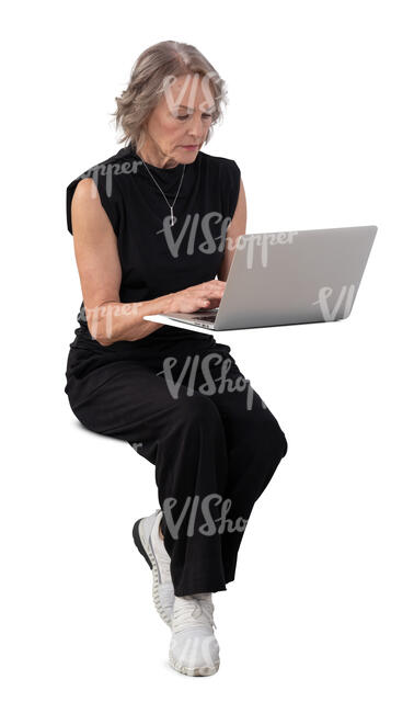 grey haired woman sitting behind a computer