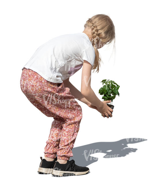 cut out girl planting a flower in the garden