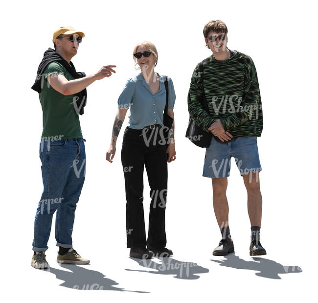 group of three backlit friends standing