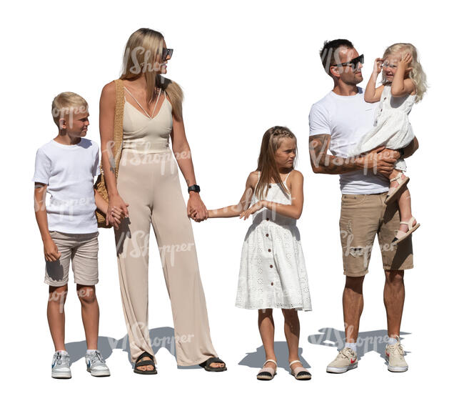 cut out family with children standing in summer