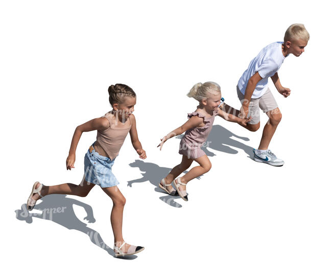 cut out top view of children running