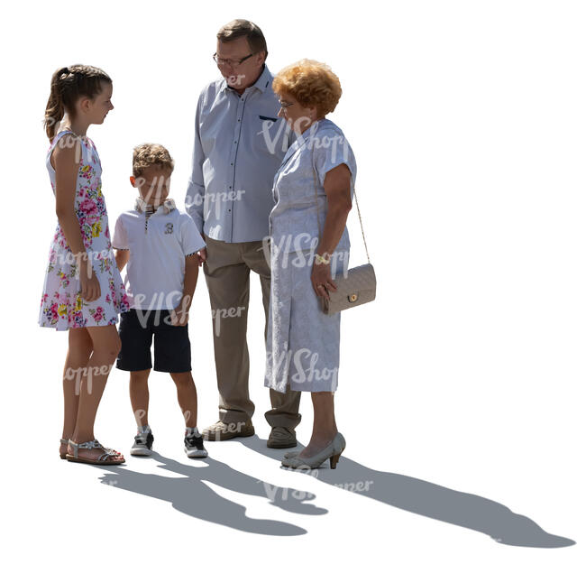 backlit grandparents and grandchildren standing