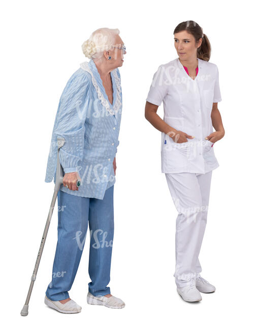 cut out elderly lady talking to a doctor