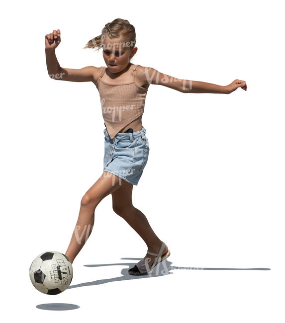 cut out little girl playing football