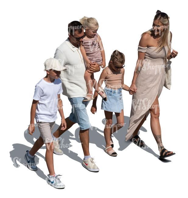 cut out top view of a family walking