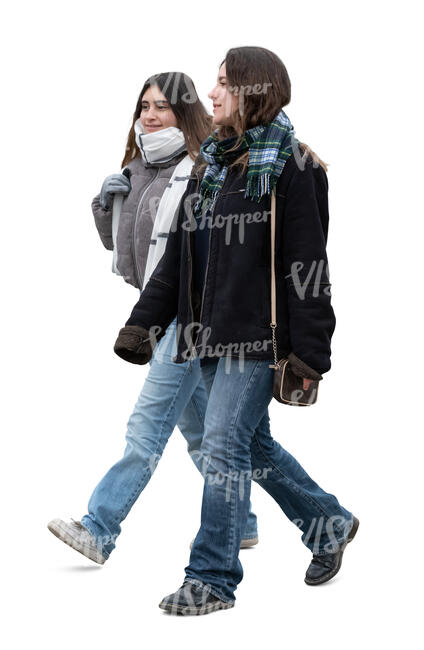 two women walking on a winter day