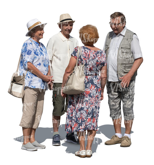 group of older people standing and talking