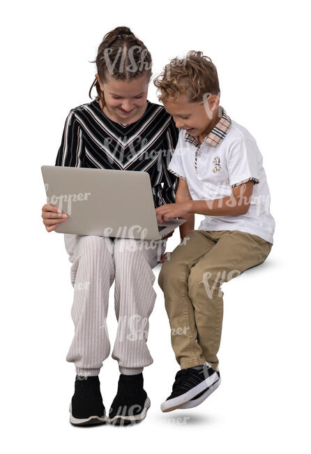 two kids sitting and holding a laptop