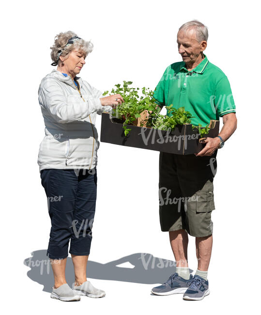 two older people going to plant plants