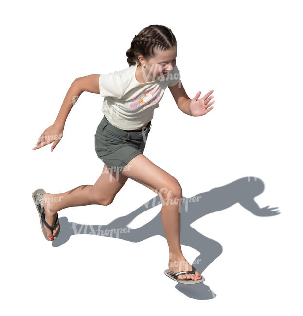 cut out top view of a girl running