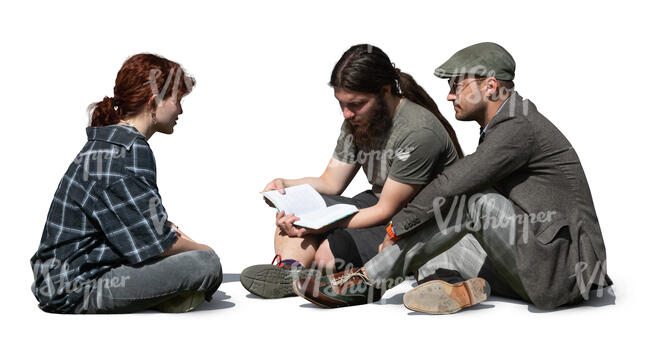 cut out group of young people sitting on the ground