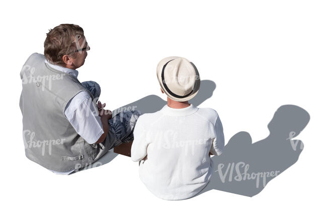 two old men sitting and talking seen from above