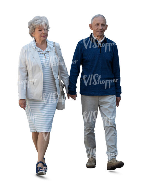 cut out elderly couple walking arm in arm