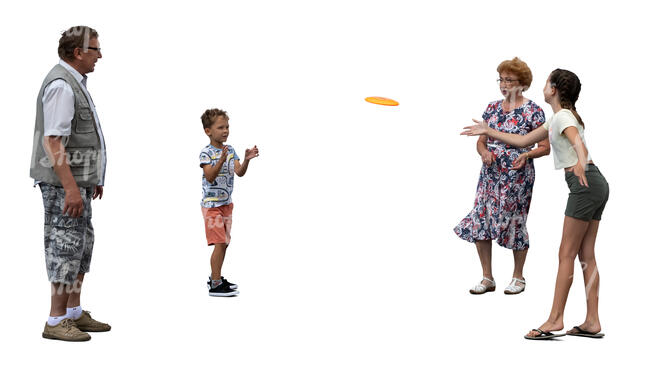 cut out grandparents playing frisbee with their grandchildren