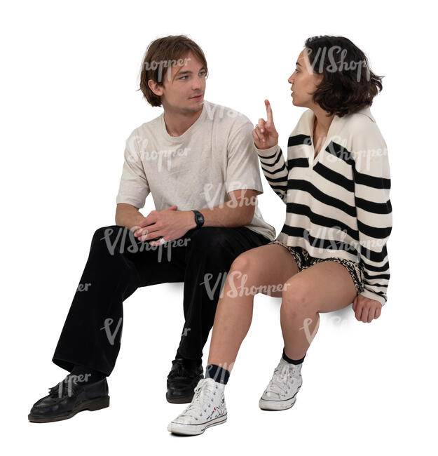 cut out man and woman sitting and talking