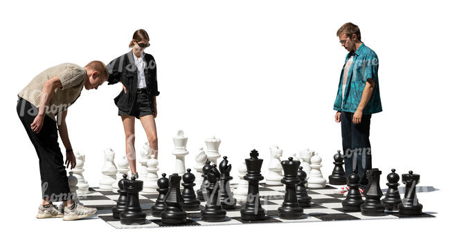 cut out group of young people playing chess street game