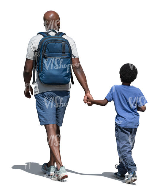 cut out black man walking with his son hand in hand