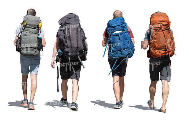 cut out group of hikers walking