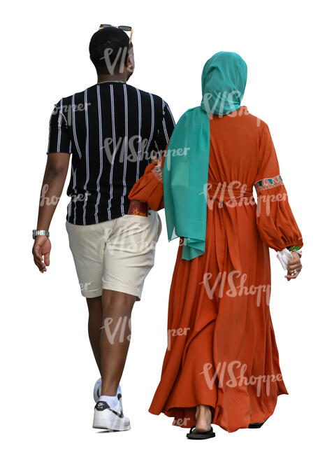 cut out muslim couple walking arm in arm