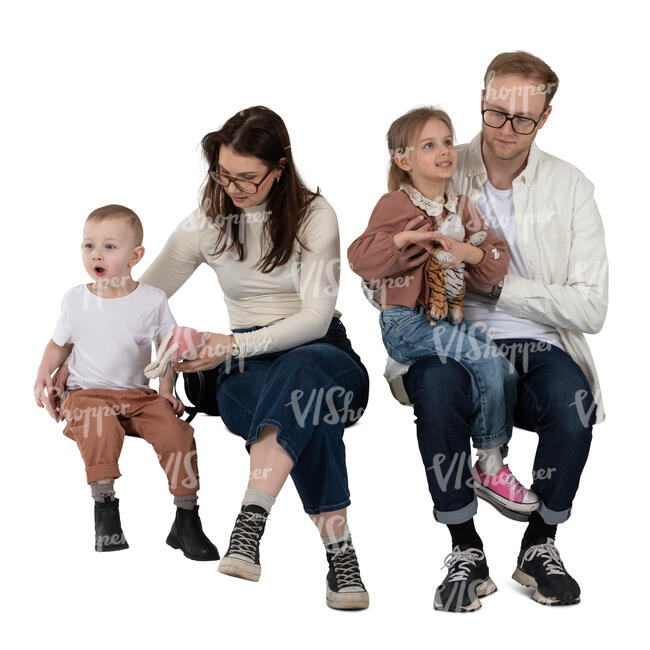 cut out family with two little kids sitting