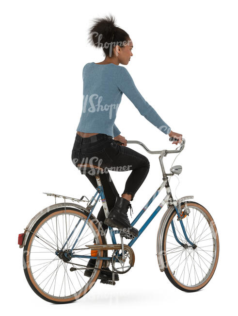 cut out black woman ridng a bicycle