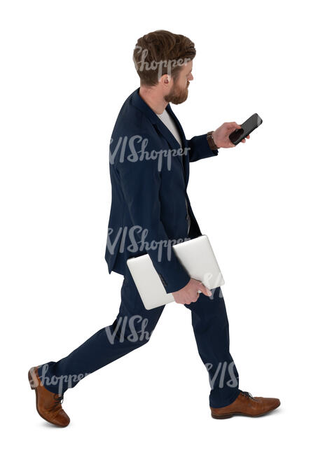 top view of a man in a suit walking