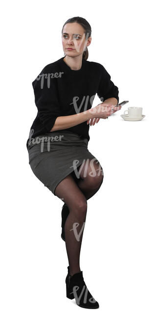 cut out woman sitting in the bar and drinking coffee