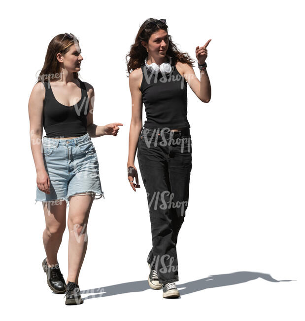 two cut out women walking and looking at smth