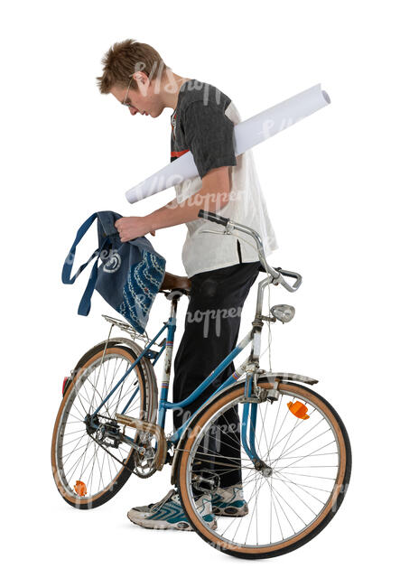 young man packing thing to go ride a bike