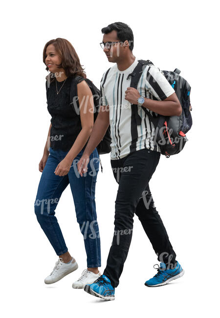 two people with backpacks walking