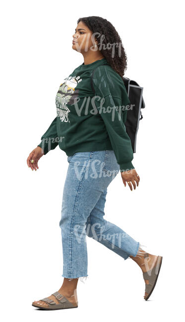 cut out young afro american woman walking