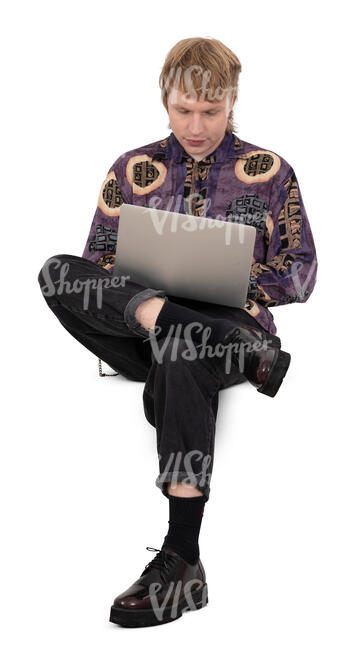 cut out man sitting and working with computer