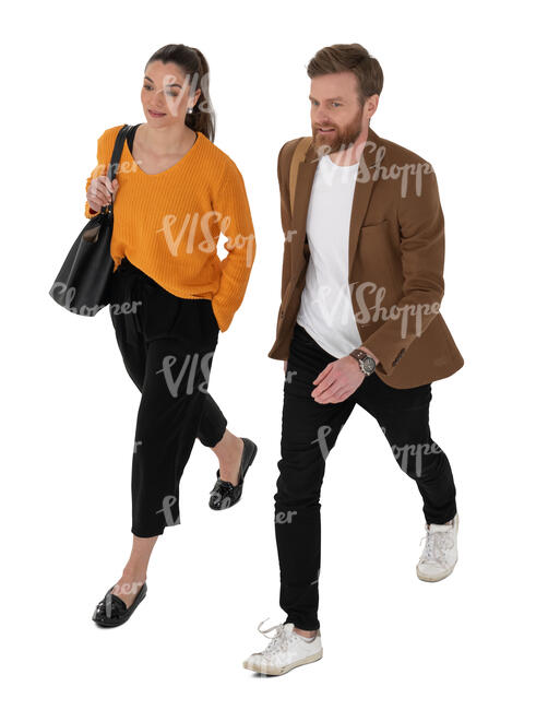 cut out top view of two people walking