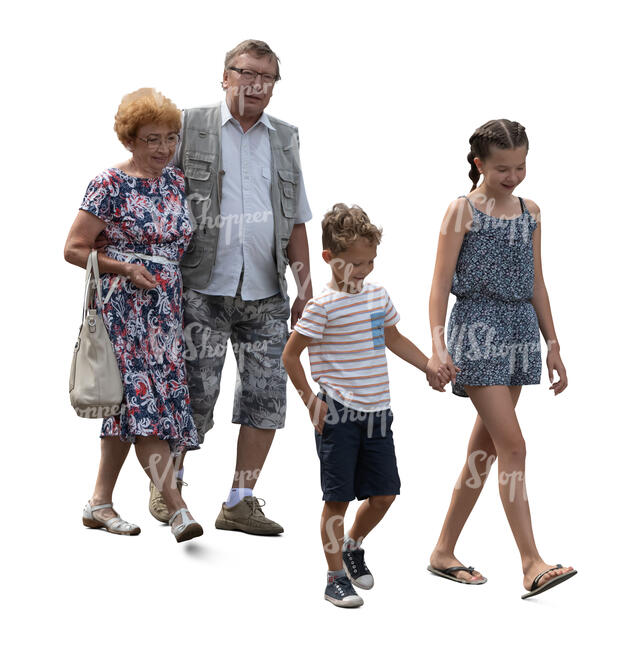 cut out grandparents and grandchildren walking