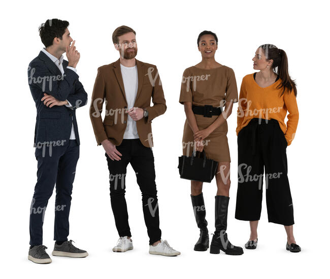 group of four people standing and looking at smth