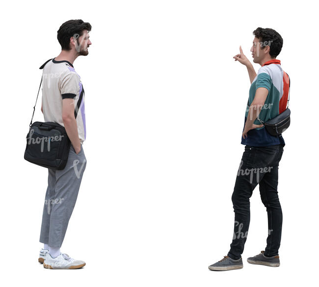 two cut out men standing and discussing smth