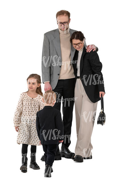 family with two little kids standing