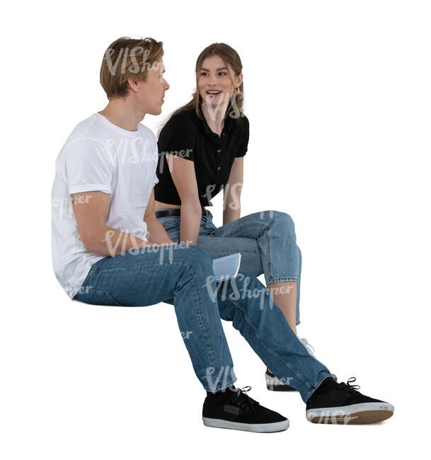 cut out young man and woman sitting and talking