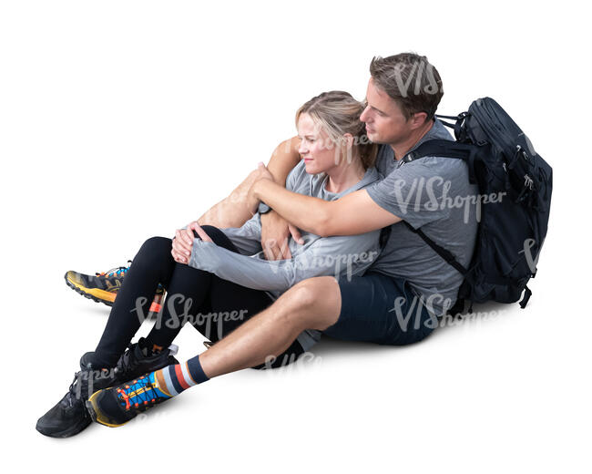 top view of a couple sitting together on the ground