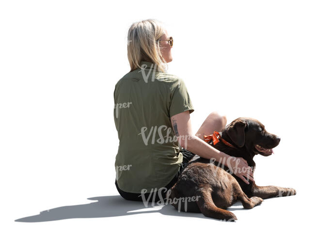 cut out backlit woman with a dog sitting