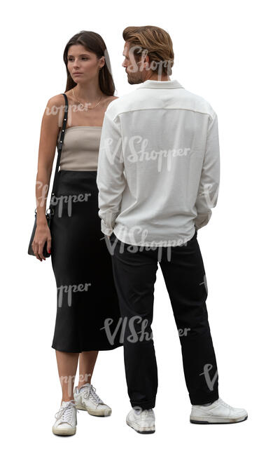 cut out man and woman standing close to each other