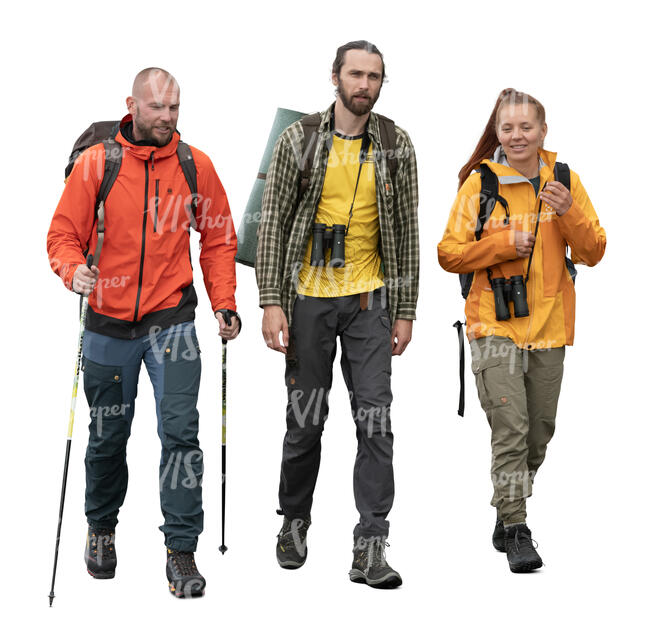 cut out group of hikers walking