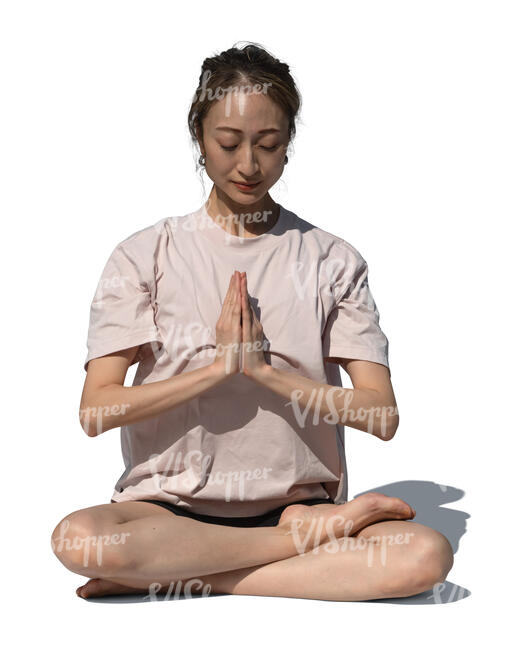 cut out asian woman doing yoga exercises