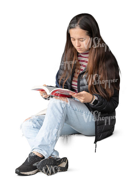 young asian woman sitting and reading a book