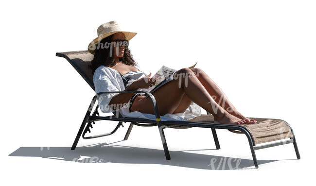 backlit black woman relaxing on the beach chair by the pool