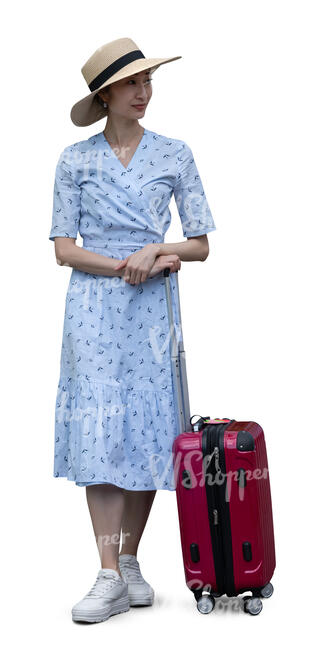 cut out japanese woman with a suitcase standing