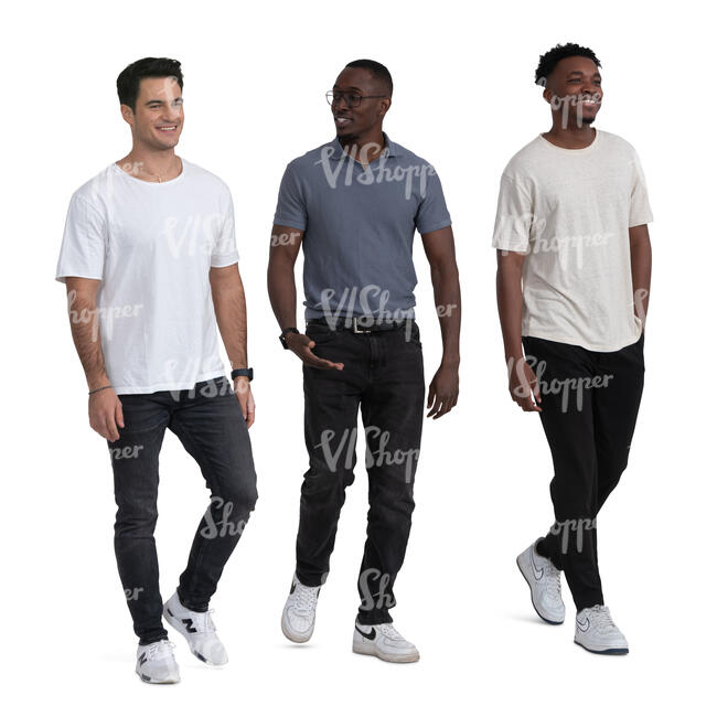 cut out group of three men walking