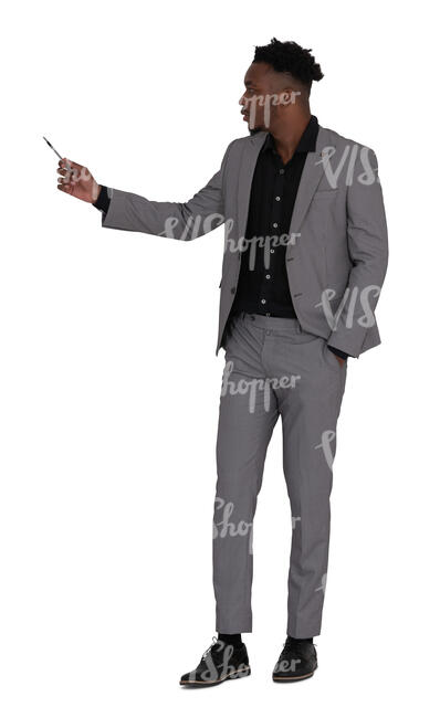 cut out black businessman standing and giving a presentation