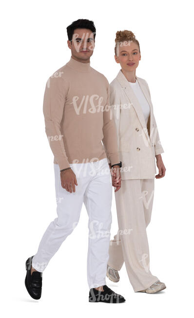 cut out elegant couple walking hand in hand