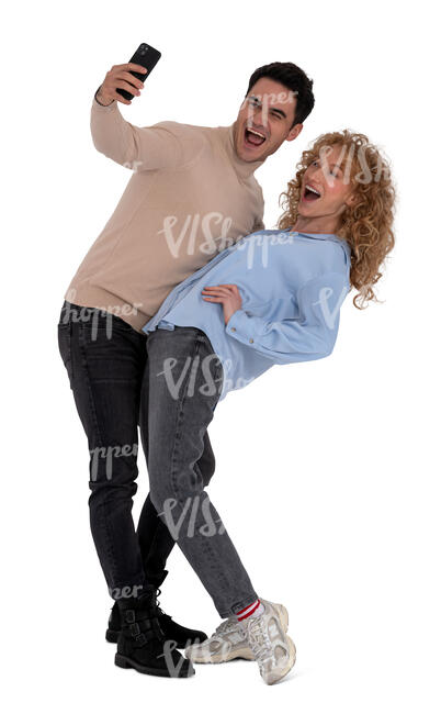 cut out man and woman taking a fun selfie